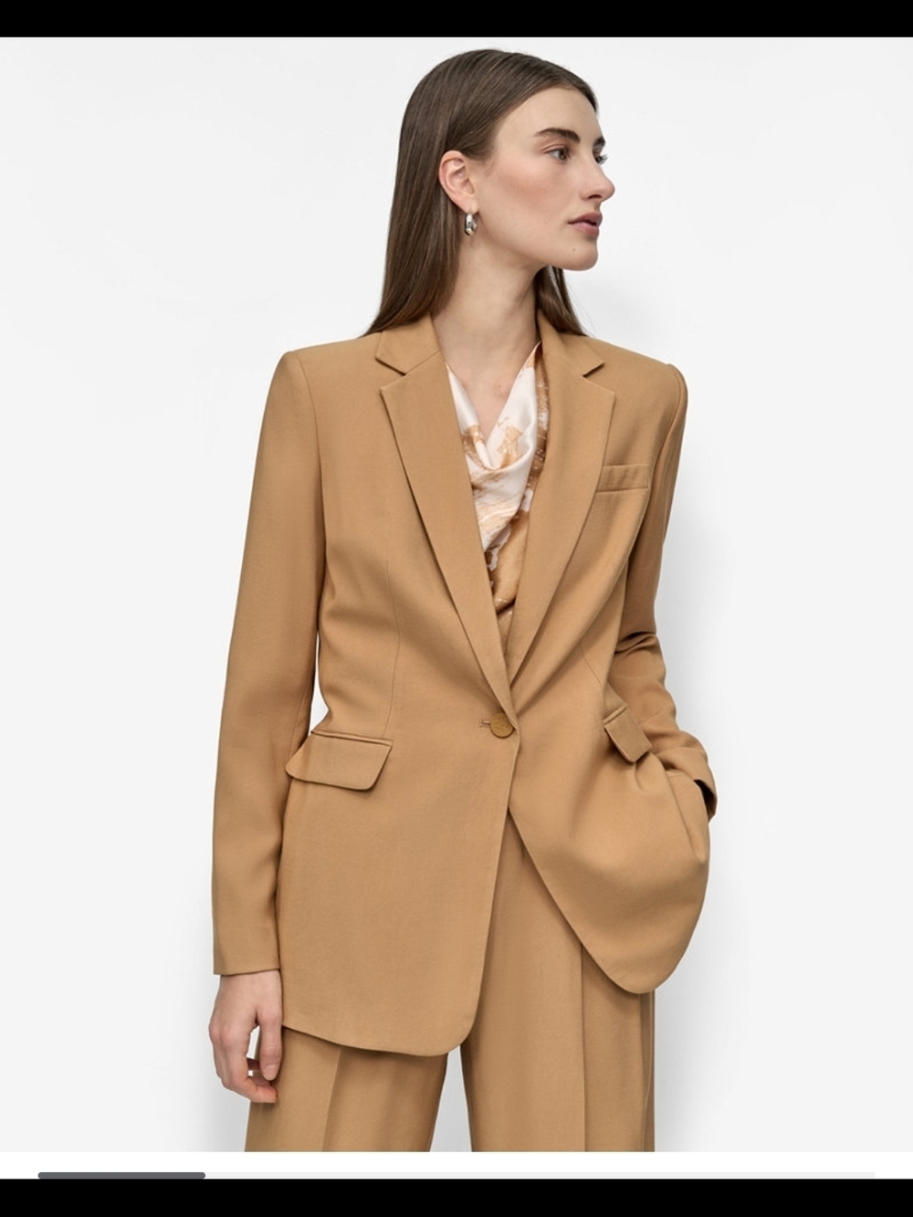 Dkny Camel Tailored Blazer Notched Collar One-Button Blazer Jacket Size 8